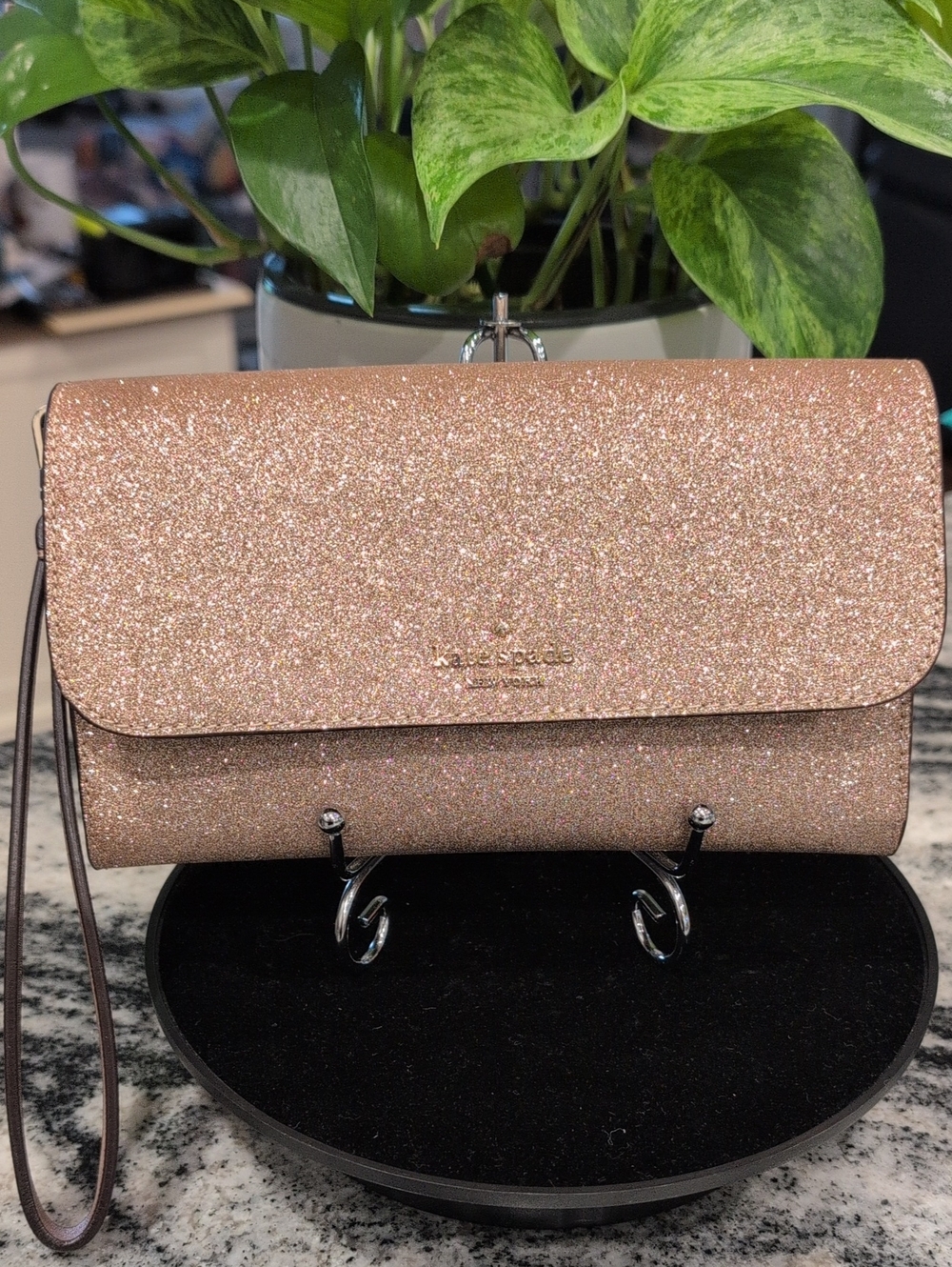 kate spade Rose Gold Glitter Wristlet Clutch